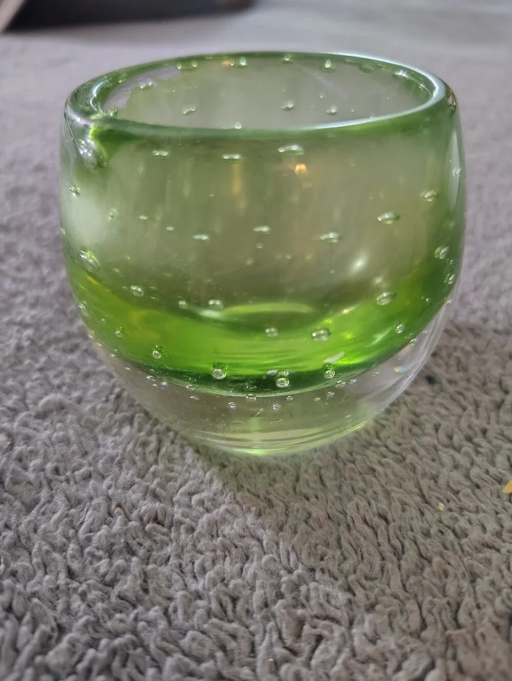 Vintage Handblown Green Glass Votive Holder Historic Bubble Pattern